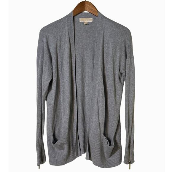 MICHAEL KORS Open Front Cardigan Zipper Accent Cuff Medium Gray - Picture 1 of 6